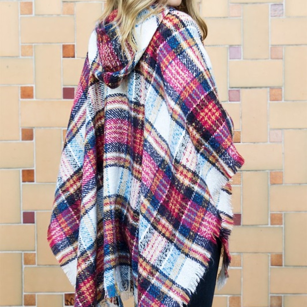 Gracelyn Magenta Hooded Plaid Kimono Top - Picture 8 of 8